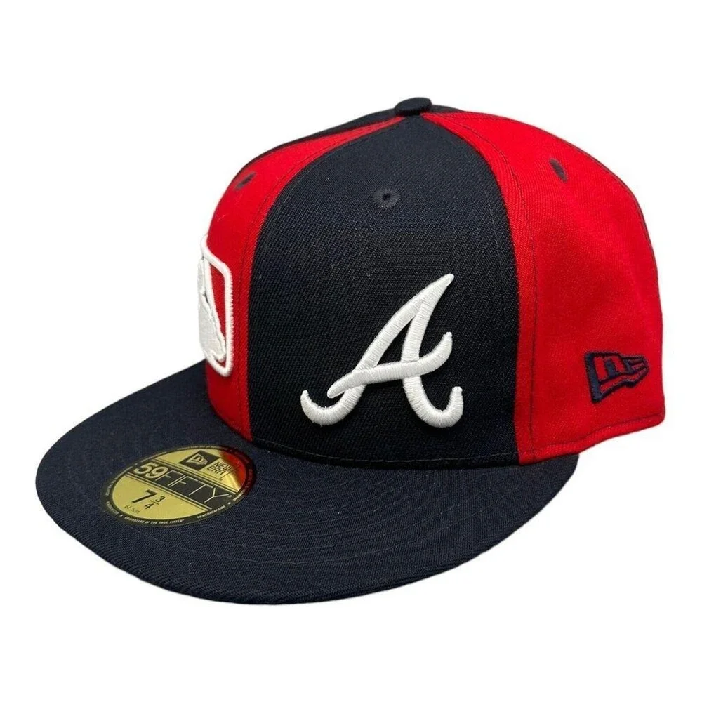 New Era 59FIFTY Atlanta Braves Split Navy Red Fitted Hat MLB Cap Men's Sz 7 3/4